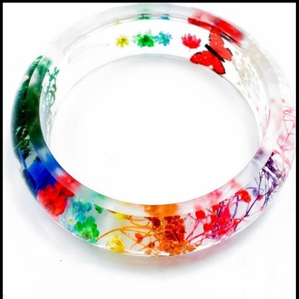 New Floral Rainbow Inlay Resin Bracelet